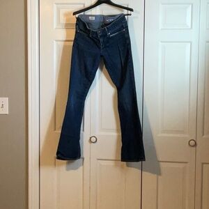 Gap jeans, two button zipper front bootleg bottom. Medium blue wash.